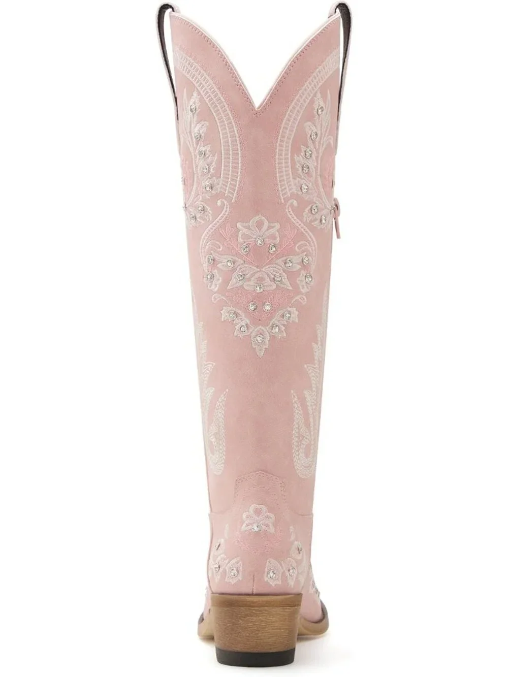 Women's Pink Knee High Faux Leather Pointed Toe Western Chunky Tall Heel Boots